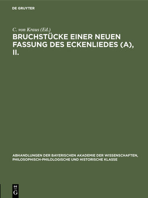 cover image of Bruchstücke einer neuen Fassung des Eckenliedes (A), II.